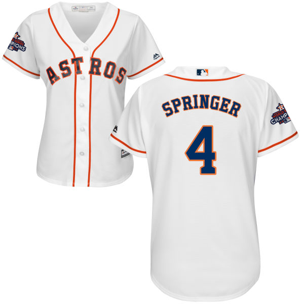 Astros #4 George Springer White Home World Series Champions Women's Stitched MLB Jersey - Click Image to Close